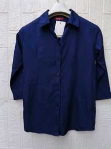 Korean Cute Classic Navy Blue Button-Up Shirt