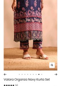 shopMulMul's Navy Blue Floral Kurta , no dupatta