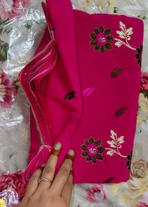Unused new Embroidered Fuchsia Saree