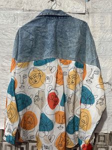 Unique Abstract Print Denim Top