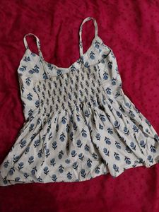 White Floral Print Kurti Top