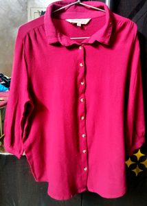 Vibrant Pink Collared Button-Up Shirt