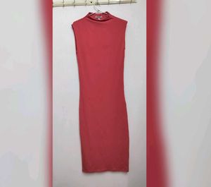 H&M Sleeveless High Neck Midi Dress in Coral