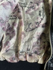 Stylish Denim &amp; Leather Look Bomber Jacket