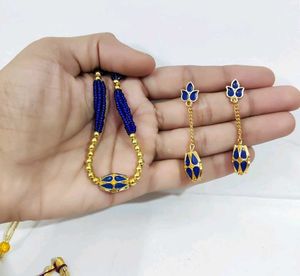 Elegant Blue Beaded Necklace &amp; Earring Set | Gold