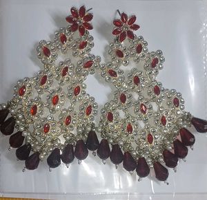 Exquisite Red & Pearl Drop Earrings
