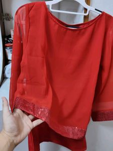 Red Kurta with Sequin Embellishment