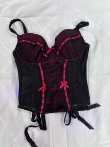 Gothic Sheer Black &amp; Red Corset❤️🖤