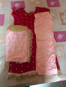 Elegant Red Kurta Set with Pink Dupatta