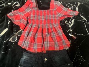 Red Plaid Smocked Top