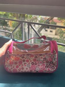Cute Pink Floral Cosmetic Vanity Pouch