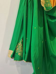 Vibrant Green &amp; Yellow Embroidered Saree