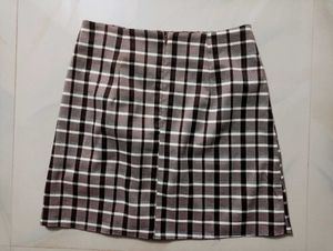 Plaid Mini Skirt with Lace-Up Detail