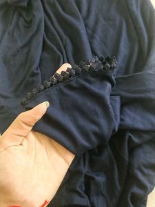 Navy Blue Long Sleeve Top with Lace Trim