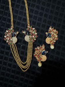 Peacock Design Kundan & Pearl Jewellery Set