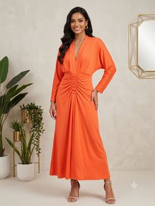 Vibrant Orange Ruched Maxi Dress