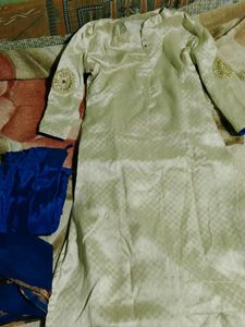 Elegant Cream Kurta Set with Royal Blue Dupatta
