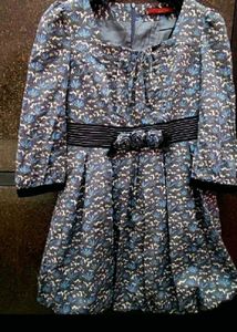 Blue Floral Print A-line Dress