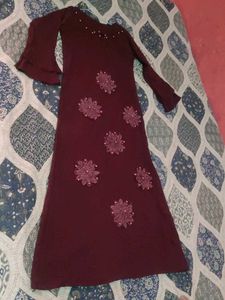 Elegant Burgundy Floral Applique Dress
