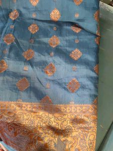Beautiful Teal Saree with Gold Print