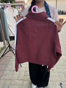 Maroon Track Jacket with White Stripes