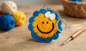2Pc Smily Sunflower Crochet Keychain