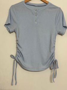 Light Blue Ruched Henley Top