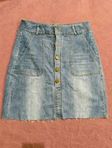 Denim Button-Front Mini Skirt