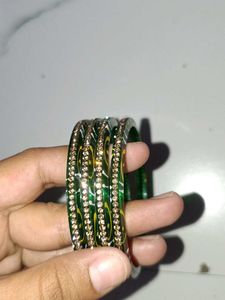 Set of Green Bangles with Embellishments