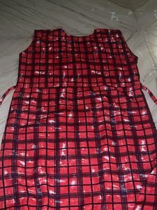 Red Checkered Sleeveless Dress