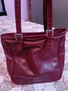 Chic Maroon Faux Leather Tote Bag