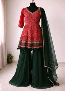 Stunning Red & Green Ethnic Kurta Set