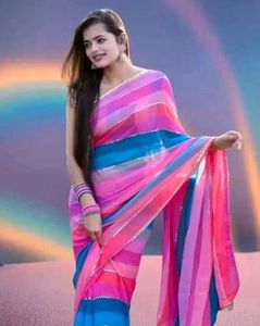 Trendy Multicolor Striped Georgette Saree