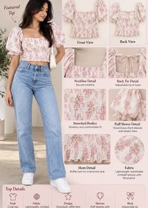 Chic Floral Smocked Puff Sleeve Top