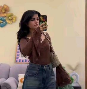 Brown Flare Sleeve Lace Top