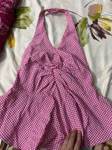 Chic Pink Gingham Halter Top