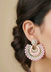 Chandbali Earrings - Pink and Gold Tone