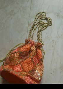 Red Potli Bag with Pearls &amp; Beads