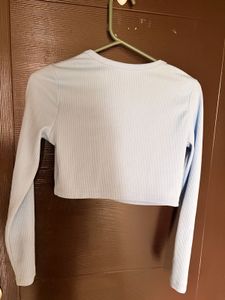 Light Blue Cropped Button-Up Top