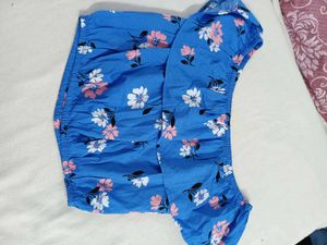 Blue Floral Off-Shoulder Ruffle Top