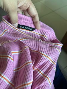 Pink Striped Ribbed Mini Dress