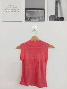 Coral Sleeveless Mock Neck Top