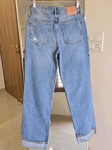 ZARA Ripped Straight Leg Jeans - Loose Fit