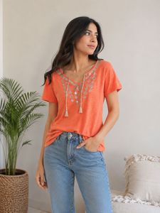 Orange Embroidered Tunic Top