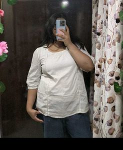 Chic White Cotton kurti Top