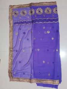 beautiful embroiderd purple saree