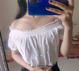 Off Shoulder Coquette Top Cream