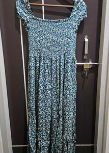 Blue Floral Print Maxi Dress
