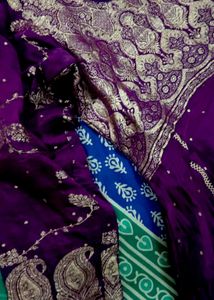 pure silk zari work Purple A Line kurta