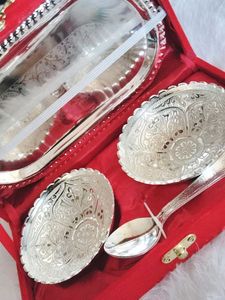 🆕 German Silver Plate &amp; Bowl Set with Spoon❣️